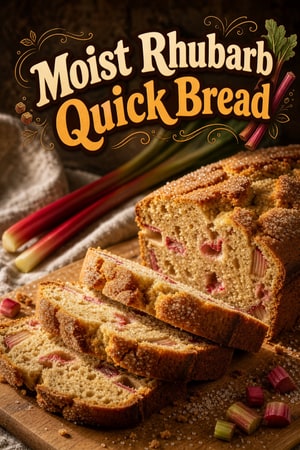 Moist Rhubarb Quick Bread with Cinnamon Sugar Crust