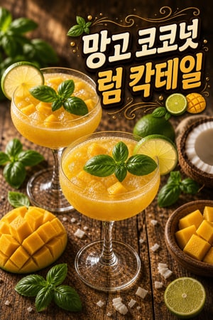 망고 코코넛 럼 칵테일: 라임과 바질로 만드는 상큼한 여름 파티 칵테일 초간단 트로피컬 레시피