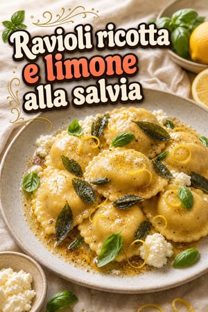 Ravioli ricotta e limone con basilico al burro e salvia