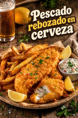 Pescado rebozado en cerveza y patatas triple fritas