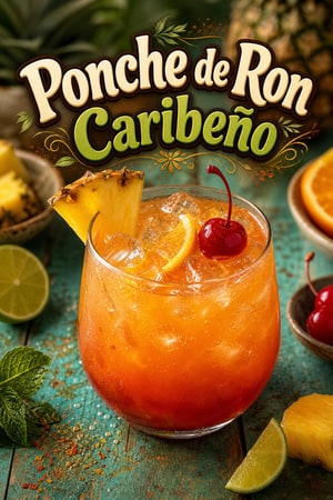 Ponche de Ron Caribeño Clásico con Jugos Tropicales