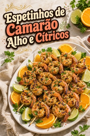 Espetinhos de Camarão com Alho e Cítricos Refrescantes