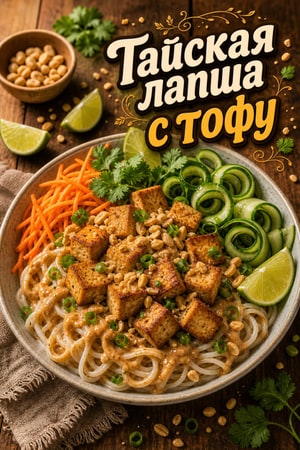 Яркая тайская лапша с тофу и арахисовым соусом и лаймом