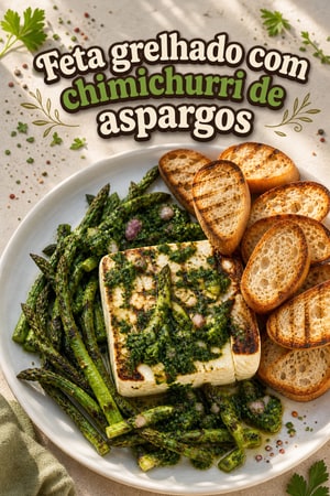 Feta grelhado com chimichurri de aspargos