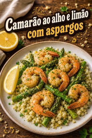 Camarão com Alho e Limão, Aspargos e Arroz de Couve-Flor