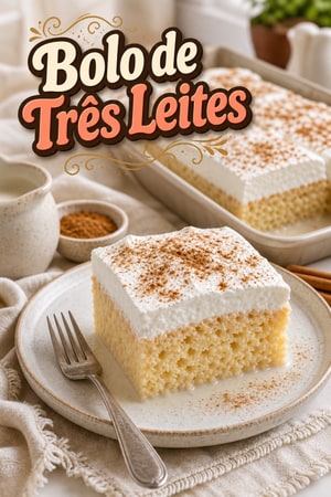 Bolo de Três Leites Autêntico com Cobertura de Chantilly