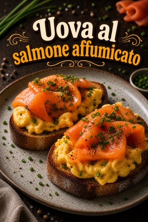 Uova strapazzate setose con salmone affumicato ed erba cipollina