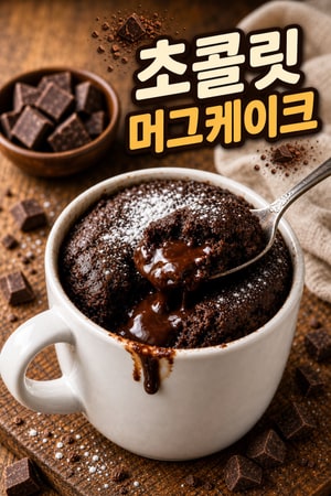 녹아내리는 초콜릿 용암 머그 케이크 - 5분 만에 완성하는 디저트