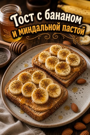 Энергетический тост с миндальной пастой, бананом и медом