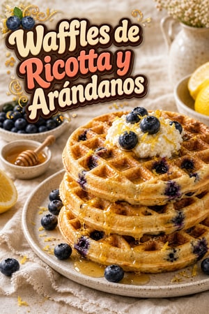 Waffles de Ricotta, Arándanos y Limón con Glaseado de Miel