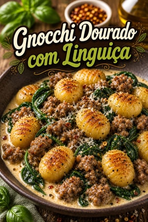 Gnocchi Dourado com Linguiça Italiana e Molho Cremoso