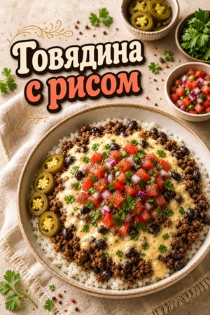 Рисовый боул с говядиной и домашним сырным соусом кесо