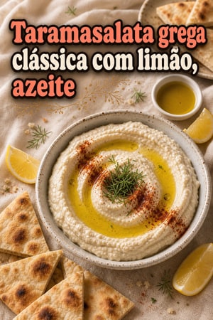 Taramasalata grega clássica com limão, azeite e pão