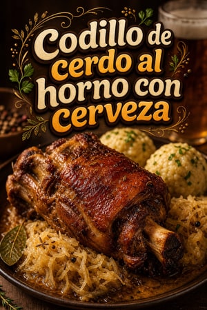 Codillo de cerdo al horno con cerveza y chucrut rústico
