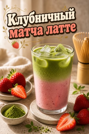 Клубничный матча латте — кремовый холодный или тёплый