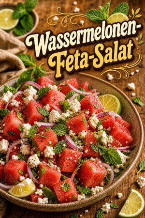 Erfrischender Wassermelonen-Feta-Salat mit Limette und Minze