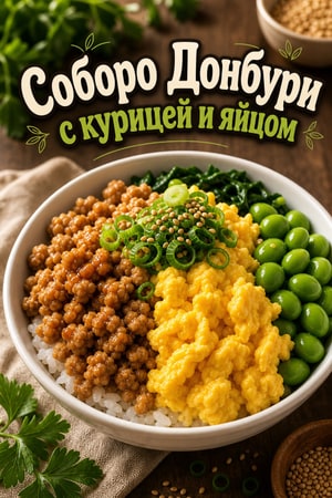 Соборо Донбури с курицей и яйцом - японская рисовая чаша