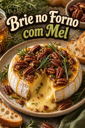 Brie no Forno com Mel, Nozes Pecãs e Alecrim Fresco