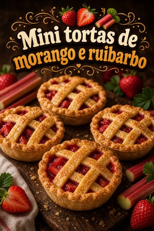Mini Tortas Clássicas de Morango e Ruibarbo Crocantes