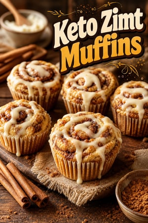 Fluffige Keto Zimtschnecken-Muffins mit Frischkäse-Glasur