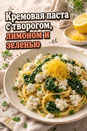 Кремовая паста с творогом, лимоном и зеленью — быстрый ужин