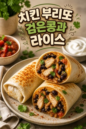쉬운 닭고기 부리또 - 검은콩과 쌀을 곁들인