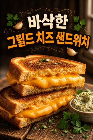 에어프라이어로 만든 바삭하고 녹는 그릴드 치즈 샌드위치와 마늘 허브 버터 레시피