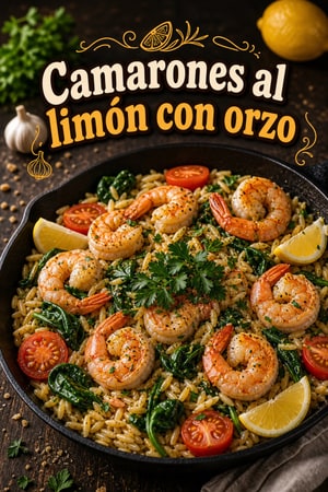 Camarones al limón con orzo en sartén — 15 minutos