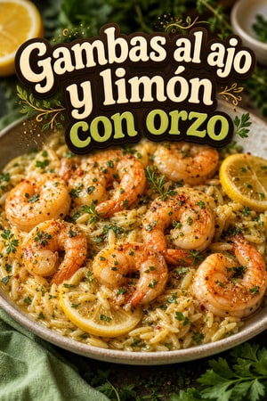 Gambas al Limón y Ajo con Mantequilla, Orzo y Hierbas