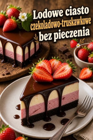 Proste lody-ciasto czekoladowo-truskawkowe na lato