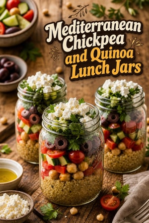 Mediterranean Chickpea and Quinoa Lunch Jars with Feta