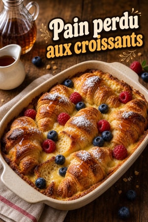 Gratin de pain perdu aux croissants et glaçage érable
