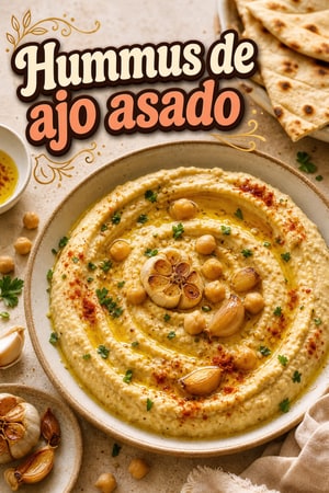 Hummus de ajo asado ultra cremoso con aceite de oliva