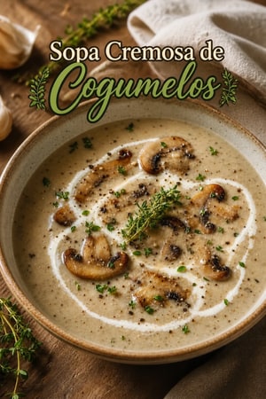 Sopa Cremosa de Cogumelos com Tomilho e Alho