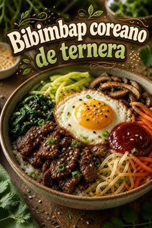Bibimbap coreano de ternera con gochujang y sésamo