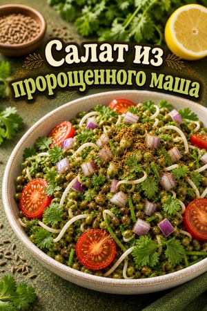 Пикантный салат из пророщенного маша с лимоном и кумином