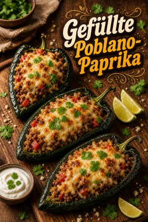 Überbackene Poblano-Paprikas mit Hackfleisch und Reis