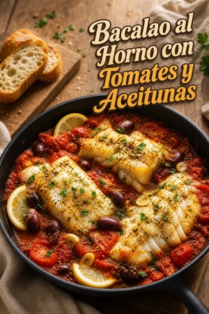 Bacalao al Horno con Tomates y Aceitunas