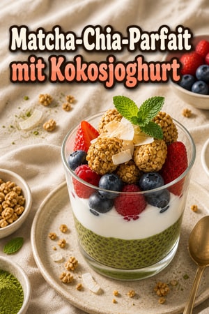 Cremiges Matcha-Chia-Parfait mit Kokosjoghurt & Beeren