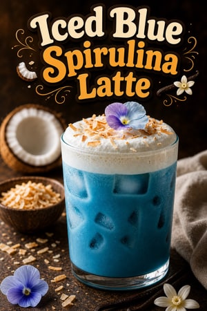 Iced Blue Spirulina Latte with Coconut Vanilla Foam