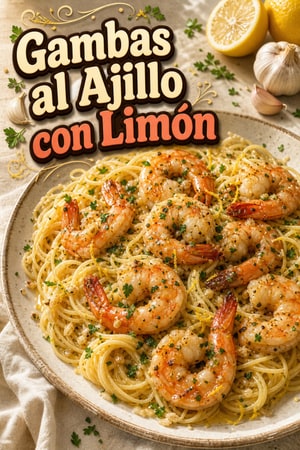 Gambas al Ajillo con Limón y Mantequilla sobre Pasta