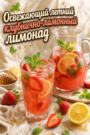 Освежающий летний клубнично-лимонный лимонад с мёдом