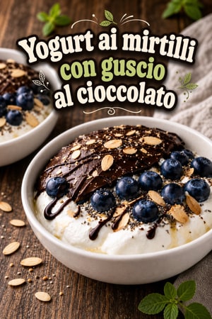 Ciotola Yogurt con Mirtilli e Magic Shell al Cioccolato