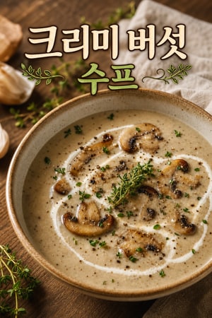 크림 버섯 수프 - 타임과 마늘의 부드러운 맛