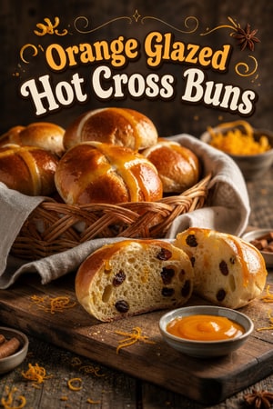 Soft Spiced Hot Cross Buns with Orange Glaze - Easter