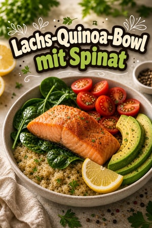 Nährstoffreiche Lachs-Quinoa-Bowl mit frischem Spinat