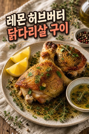 주중 저녁용: 레몬 허브버터로 마무리한 초간단 바삭한 닭허벅지구이 레시피 윤기나는 즙가득 빠른 조리