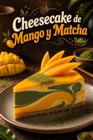 Cheesecake Remolino Mango y Matcha con Capas Cremosas