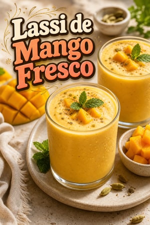 Lassi de mango fresco con yogur, miel y cardamomo