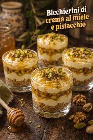 Bicchierini di crema al miele e pistacchio